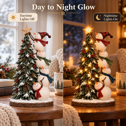 ❄️Snowmen Topping the Christmas Tree – Lighted Christmas Figurine