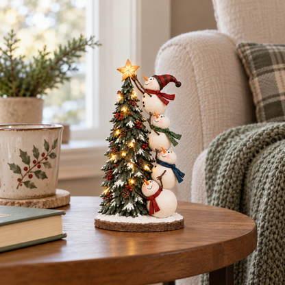 ❄️Snowmen Topping the Christmas Tree – Lighted Christmas Figurine