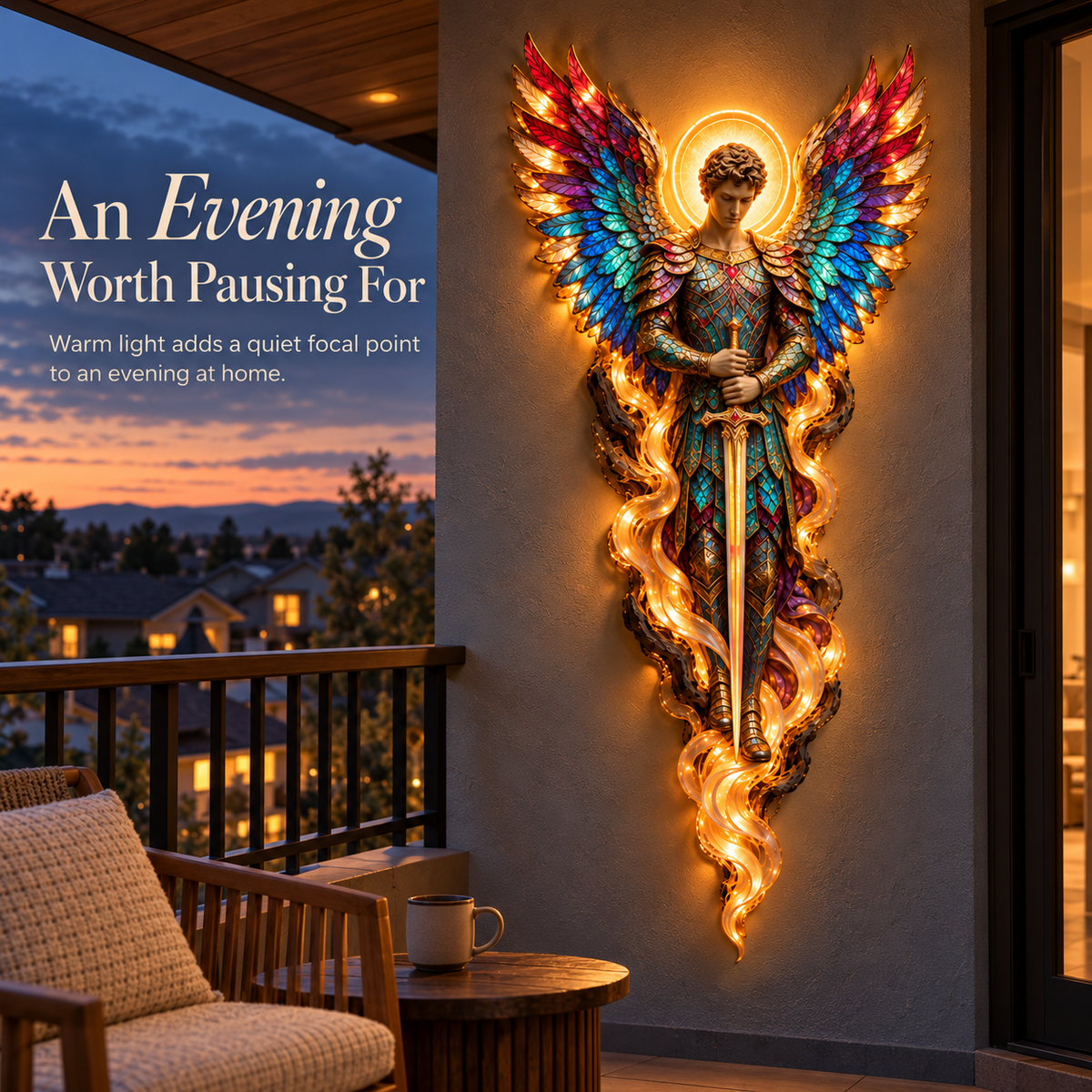 🕊️ Wings of Grace – Illuminated Angel Wall Art ✨