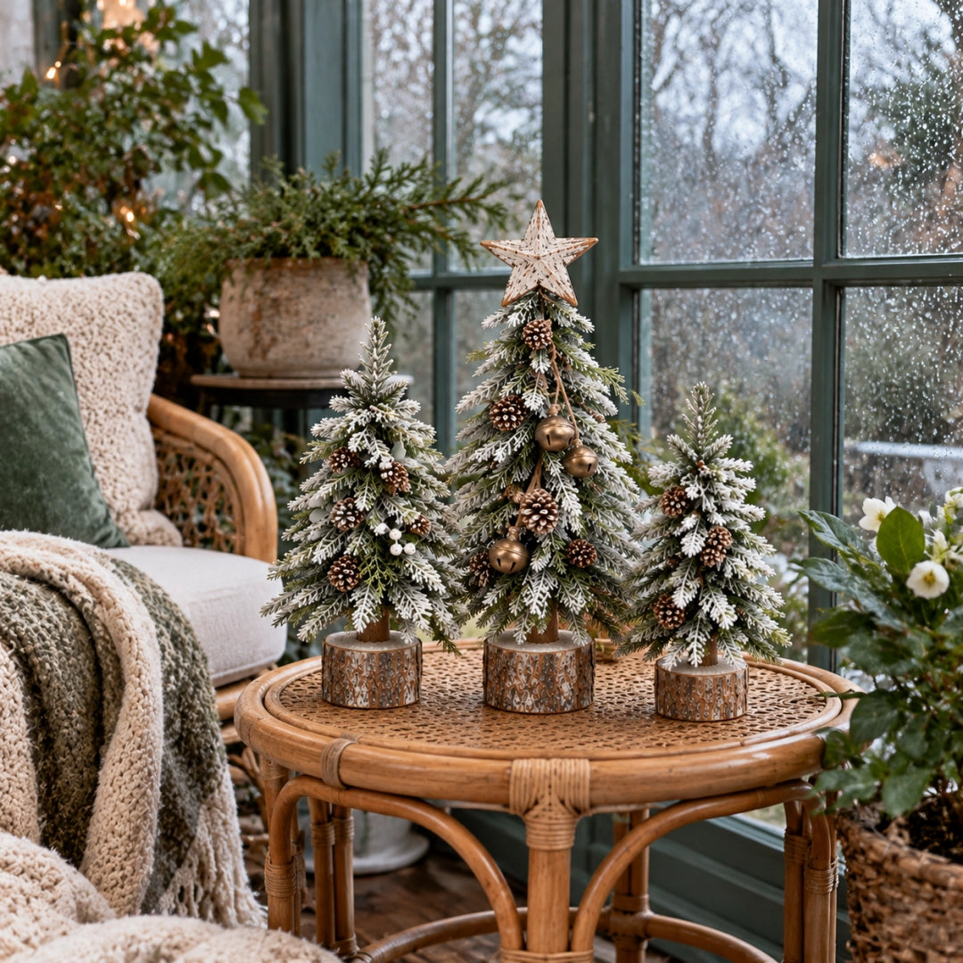 🎄Snow-Kissed Woodland Christmas Tree Trio – Tabletop Holiday Decor