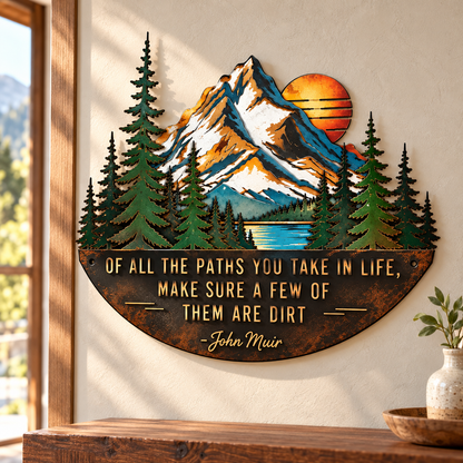 ⛰️John Muir Quote Metal Wall Art – Mountain Peaks & Pine Forest Design