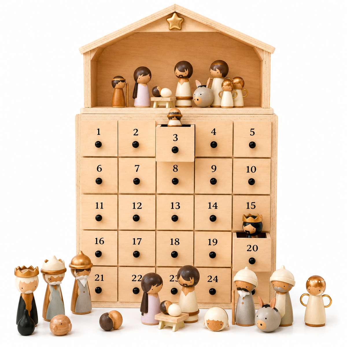 🔥100% Hand-Carved from Solid Wood -✝️Nativity Advent Calendar 2026