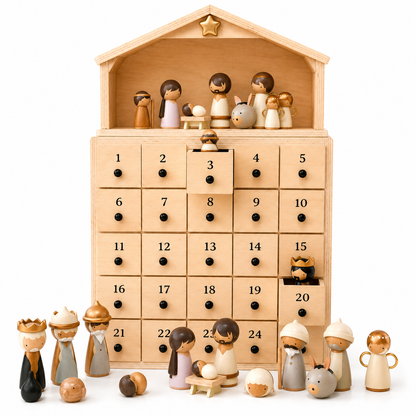 🔥100% Hand-Carved from Solid Wood -✝️Nativity Advent Calendar 2026