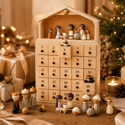 🔥100% Hand-Carved from Solid Wood -✝️Nativity Advent Calendar 2026