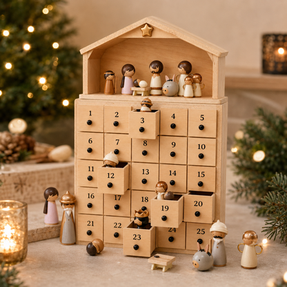🔥100% Hand-Carved from Solid Wood -✝️Nativity Advent Calendar 2026