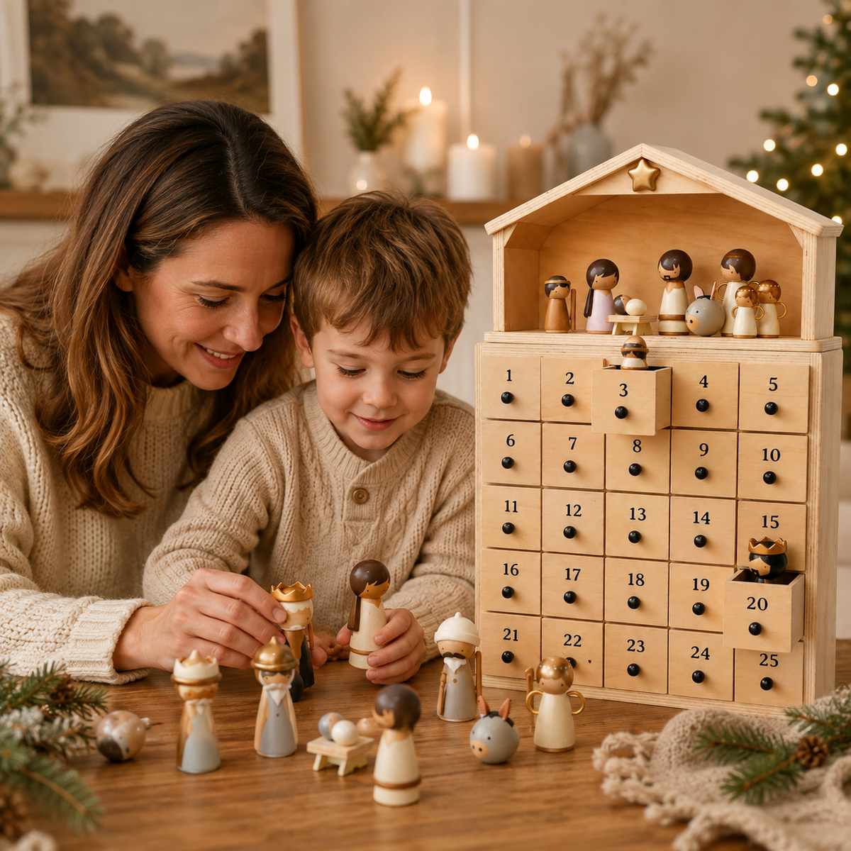 🔥100% Hand-Carved from Solid Wood -✝️Nativity Advent Calendar 2026