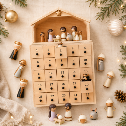 🔥100% Hand-Carved from Solid Wood -✝️Nativity Advent Calendar 2026