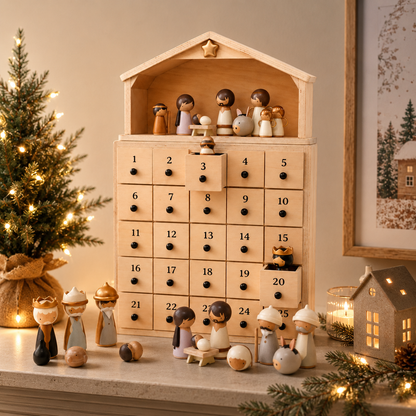 🔥100% Hand-Carved from Solid Wood -✝️Nativity Advent Calendar 2026