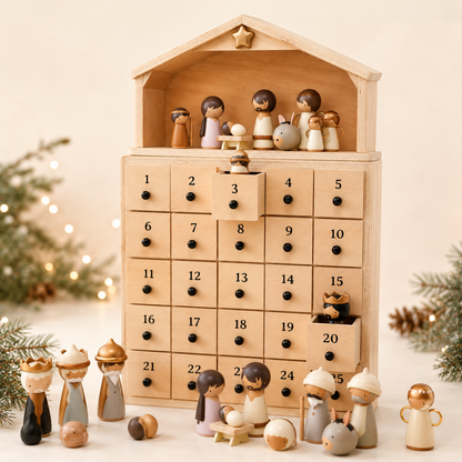 🔥100% Hand-Carved from Solid Wood -✝️Nativity Advent Calendar 2026