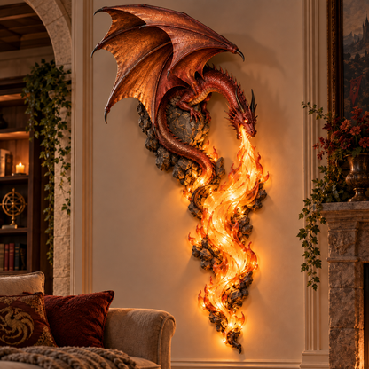 🔥🐲 Dragonfire Awakening – Illuminated Fire-Breathing Dragon Wall Decor