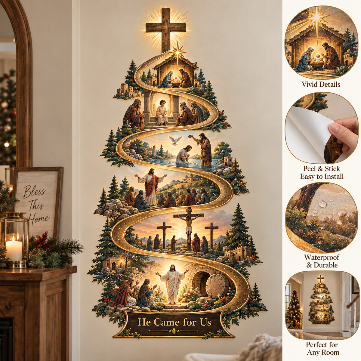 ✝️ He Came for Us – Nativity to Resurrection Wall Decor