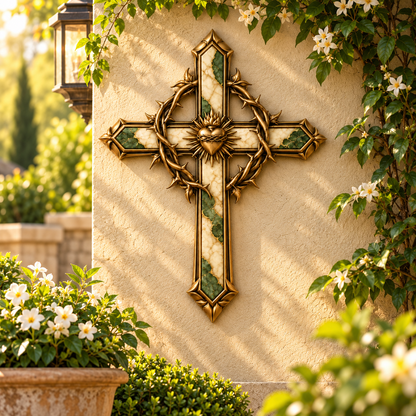 ✝️ Sacred Heart of Grace™ – Crown of Thorns Metal Cross Wall Decor