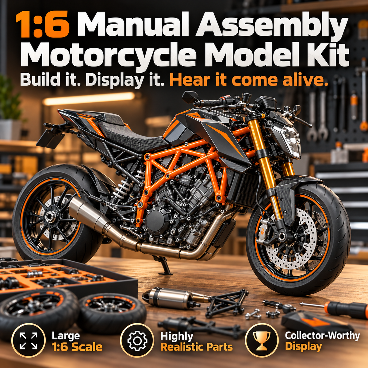 🏍️Motorcycle Model Kit – 1:6 Scale DIY Assembly & Fuel-Powered Engine