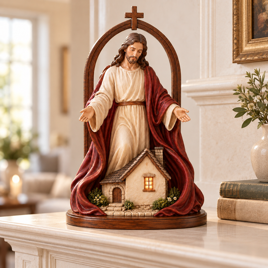 ✝️ Held in His Love – Jesus Sheltering Home Lighted Figurine