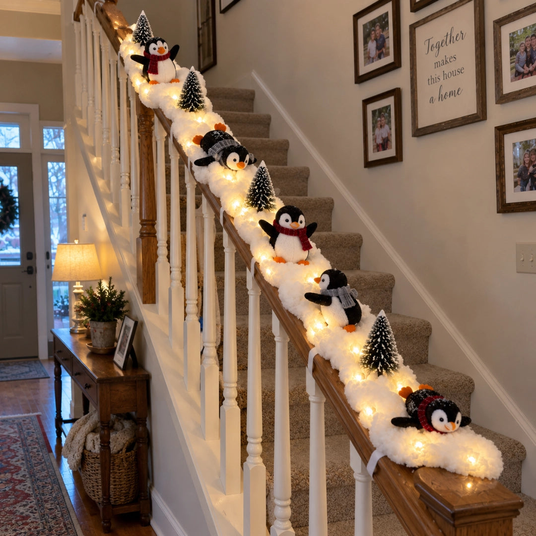 Penguin Christmas Stair Snow Decor