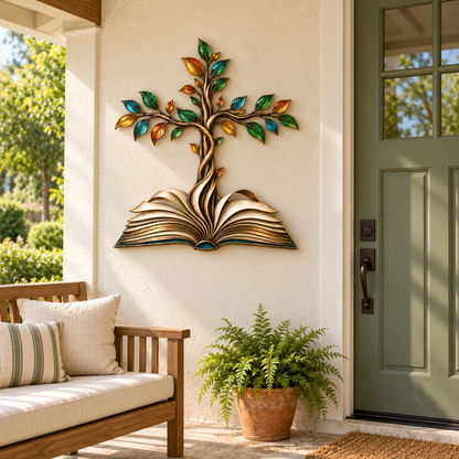 ✝️📖Rooted in Grace – Book & Cross Tree Metal Wall Art