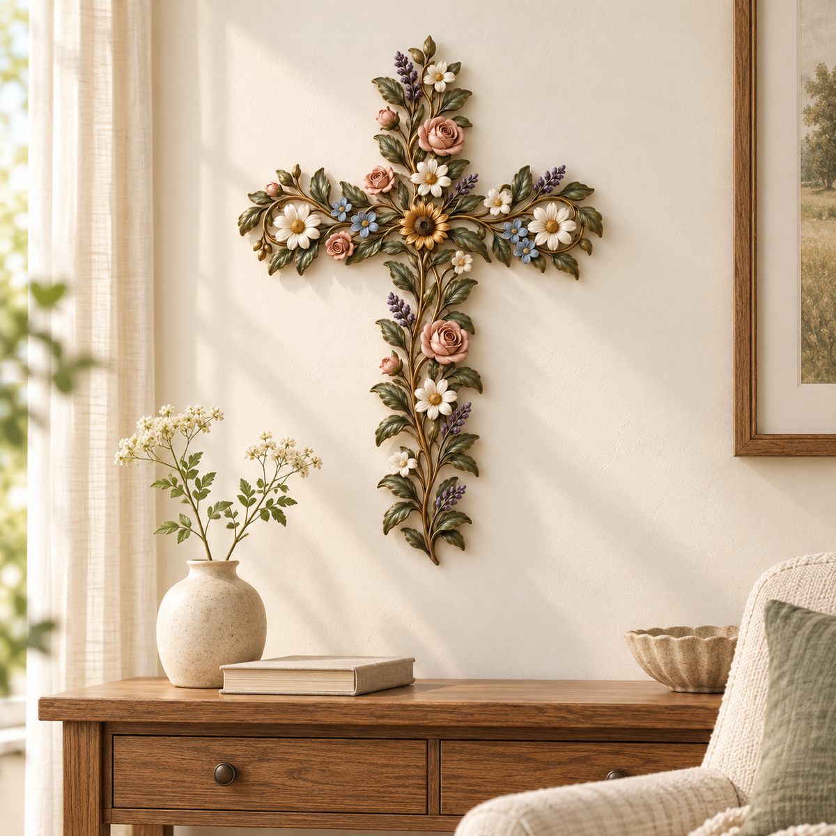✝️ Faith in Bloom — Floral Cross Wall Decor