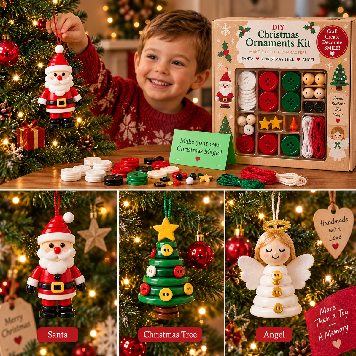🧘Relaxing & Beginner-Friendly- ☃️DIY Button Snowman Ornament Kit(💕Step-by-Step Guide Included)