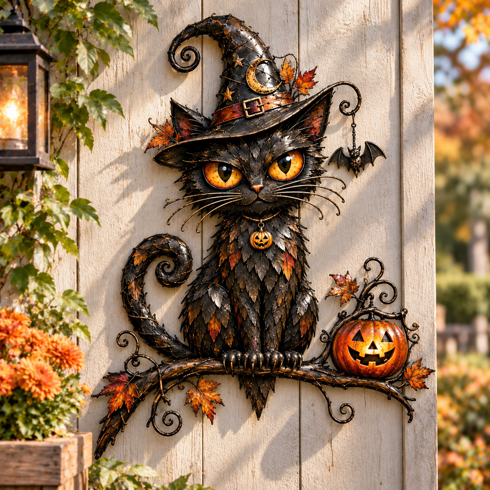 Whimsical Halloween Black Cat Wall Decor