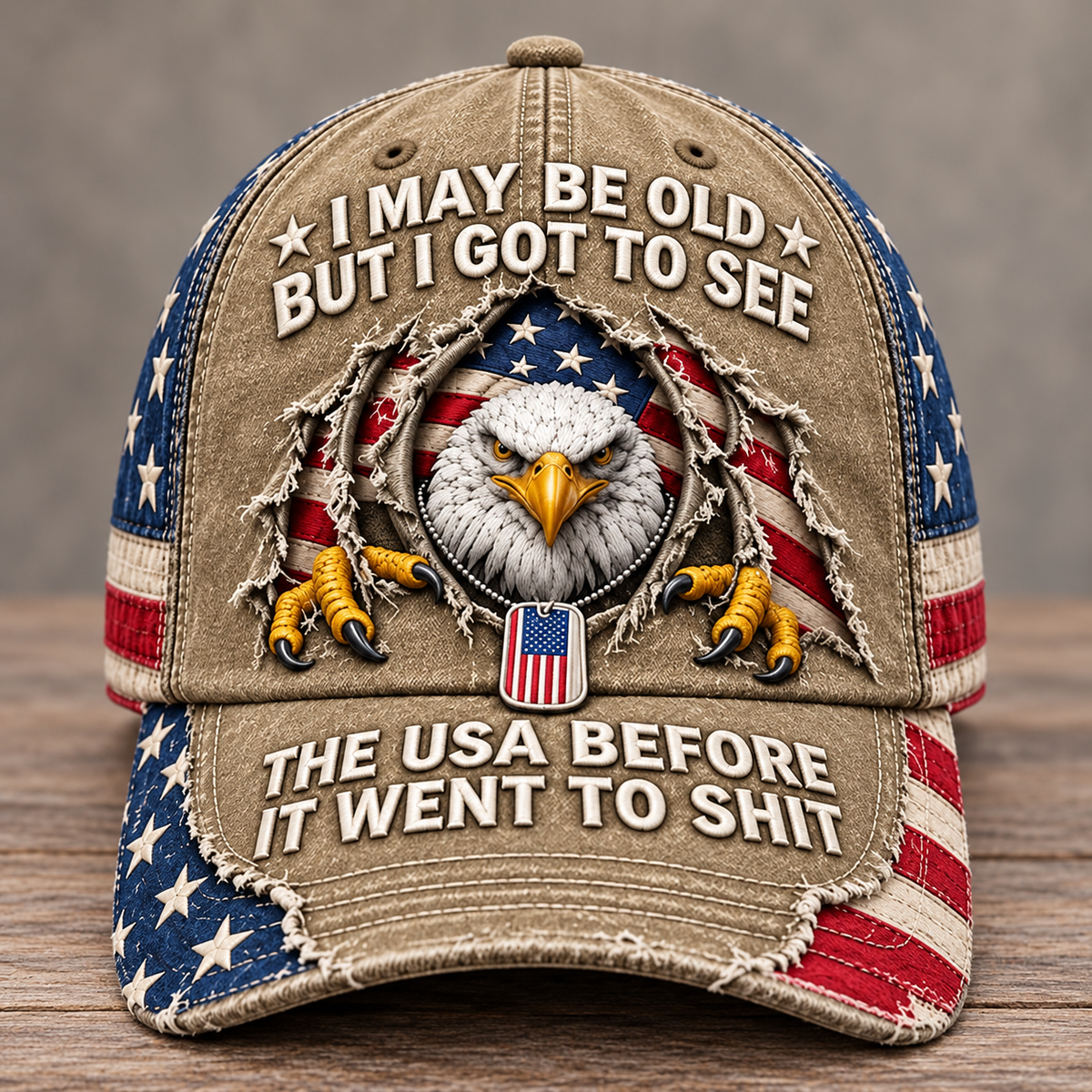🦅 'I May Be Old But I Got To See The USA Before It Went To Shit' Vintage Eagle Washed Baseball Cap 🇺🇸