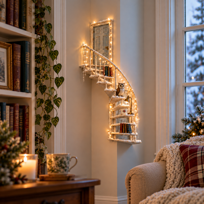 Lighted Winter Fairy Door Staircase Wall Decor