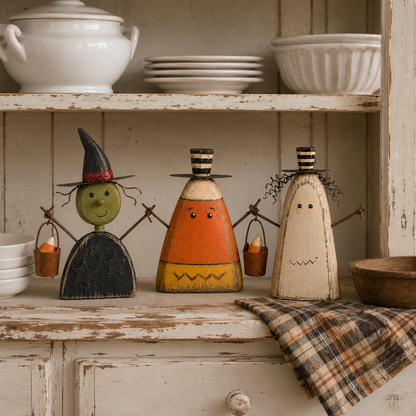 Primitive Halloween Wooden Figurines Set of 3