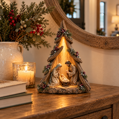 Old-World Lighted Nativity Trees