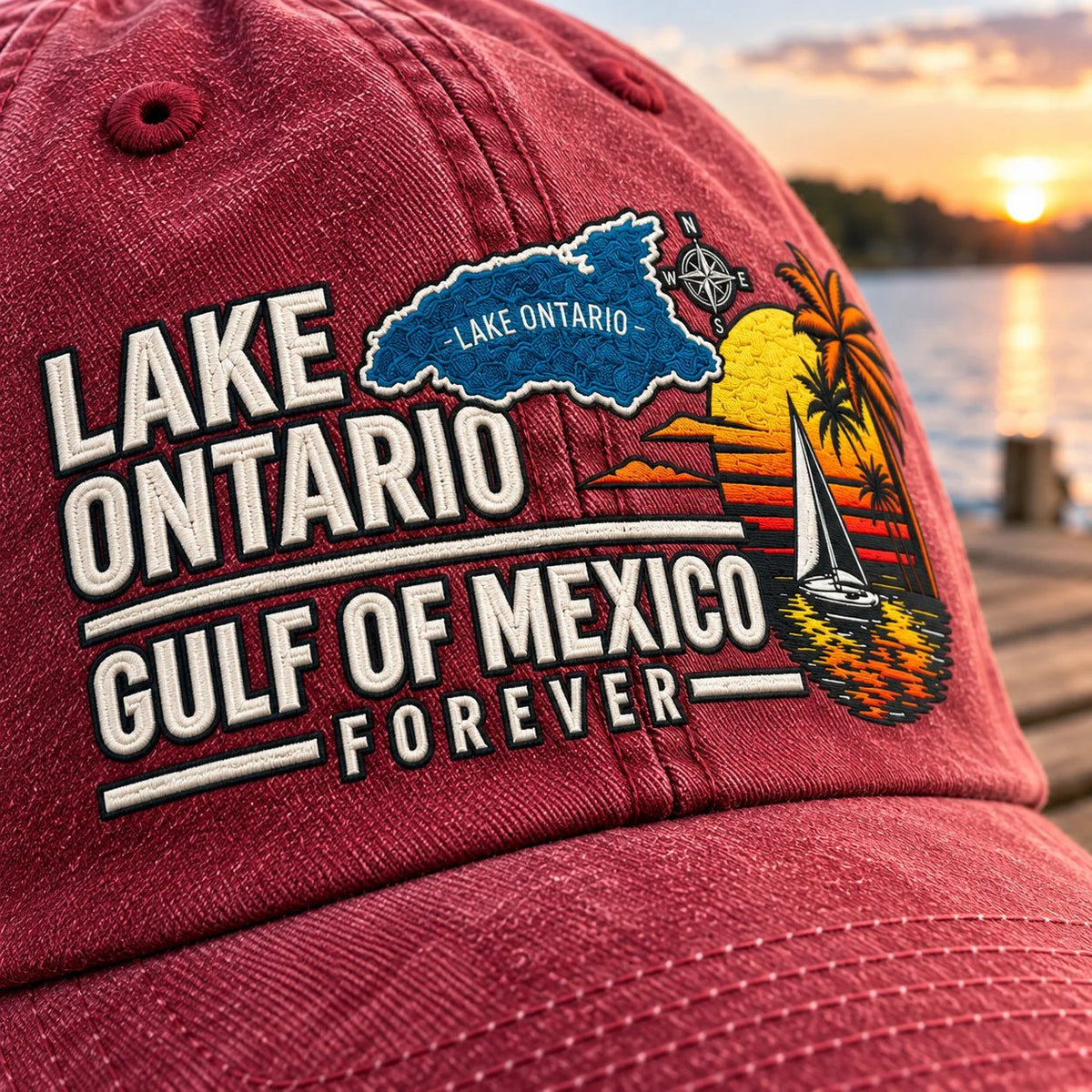 🔥LAST DAY 49% OFF - 🍁🌊Lake Ontario & Gulf Forever Vintage Embroidered Cap (🧢100% Cotton)