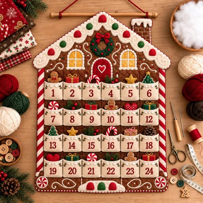 🎄DIY Christmas Advent Calendar – 24-Pocket Wall Hanging | 5 Designs