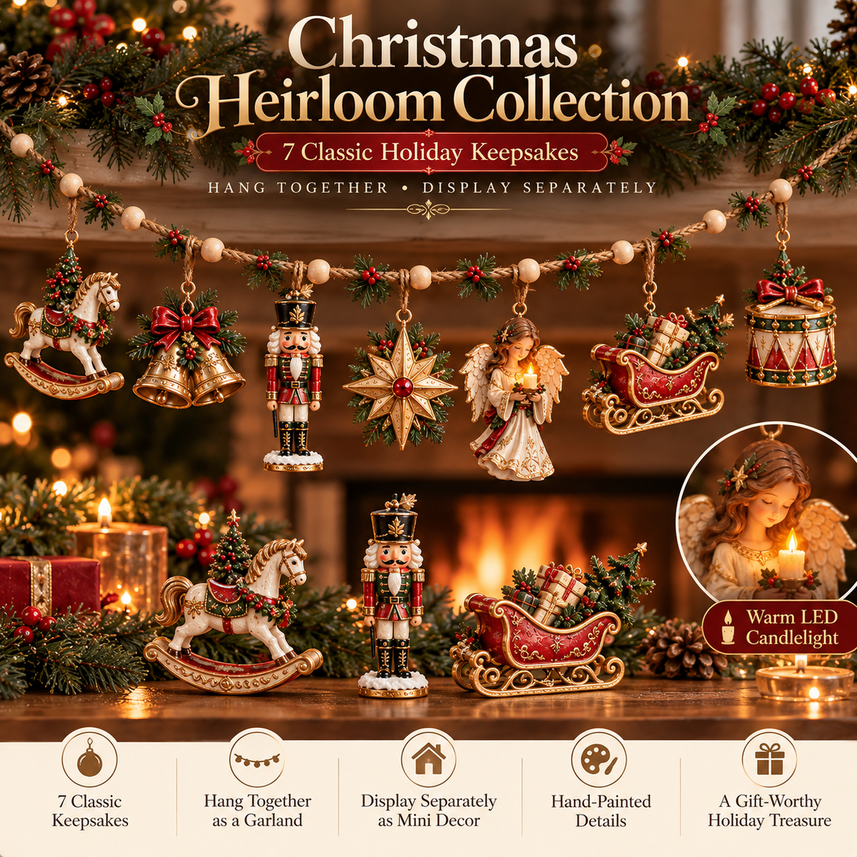 🎄 Christmas Heirloom Collection | 7-Piece Vintage Christmas Garland