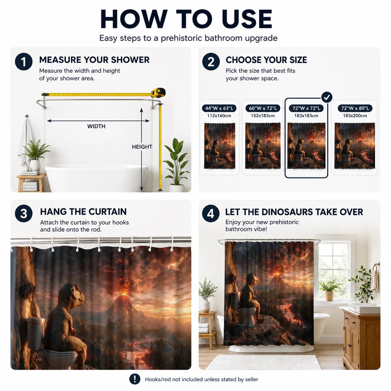 🦖🚽Quirky Bathroom Shower Curtain Collection🤣