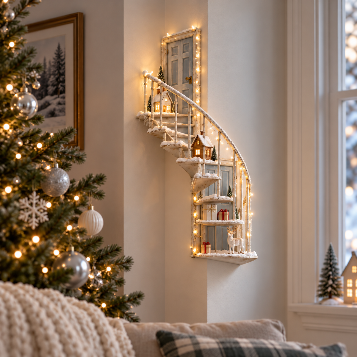 Lighted Winter Fairy Door Staircase Wall Decor
