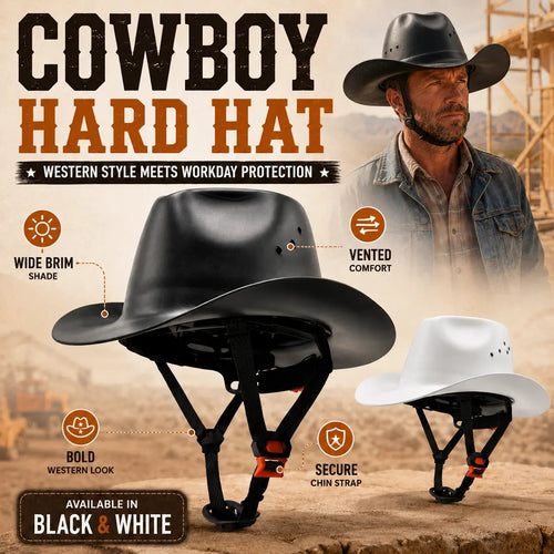 🤠Cowboy-Style Hard Hat – Wide Brim Safety Helmet with Chin Strap🛡️