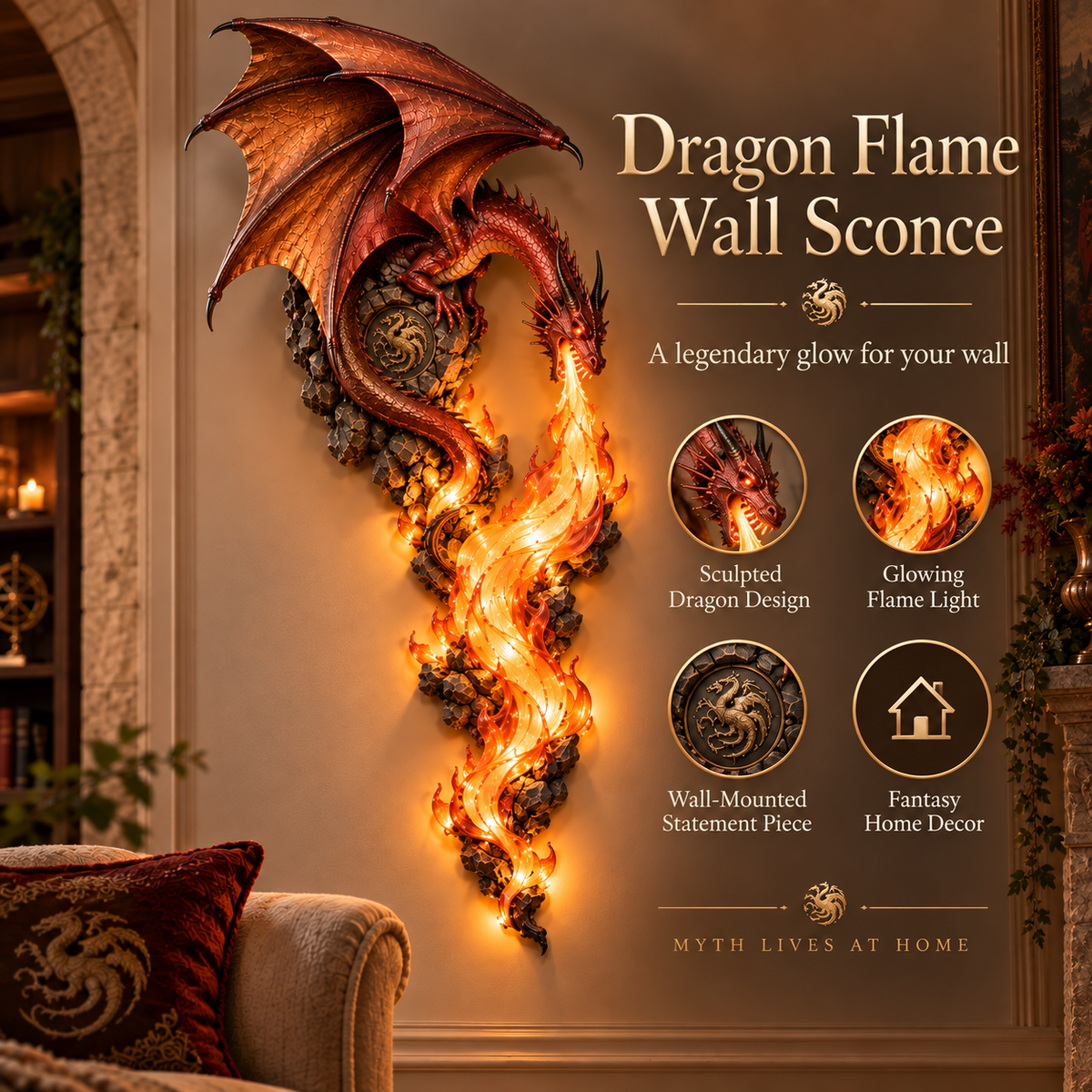 Dragonfire Guardian sculpted dragon and flame design details