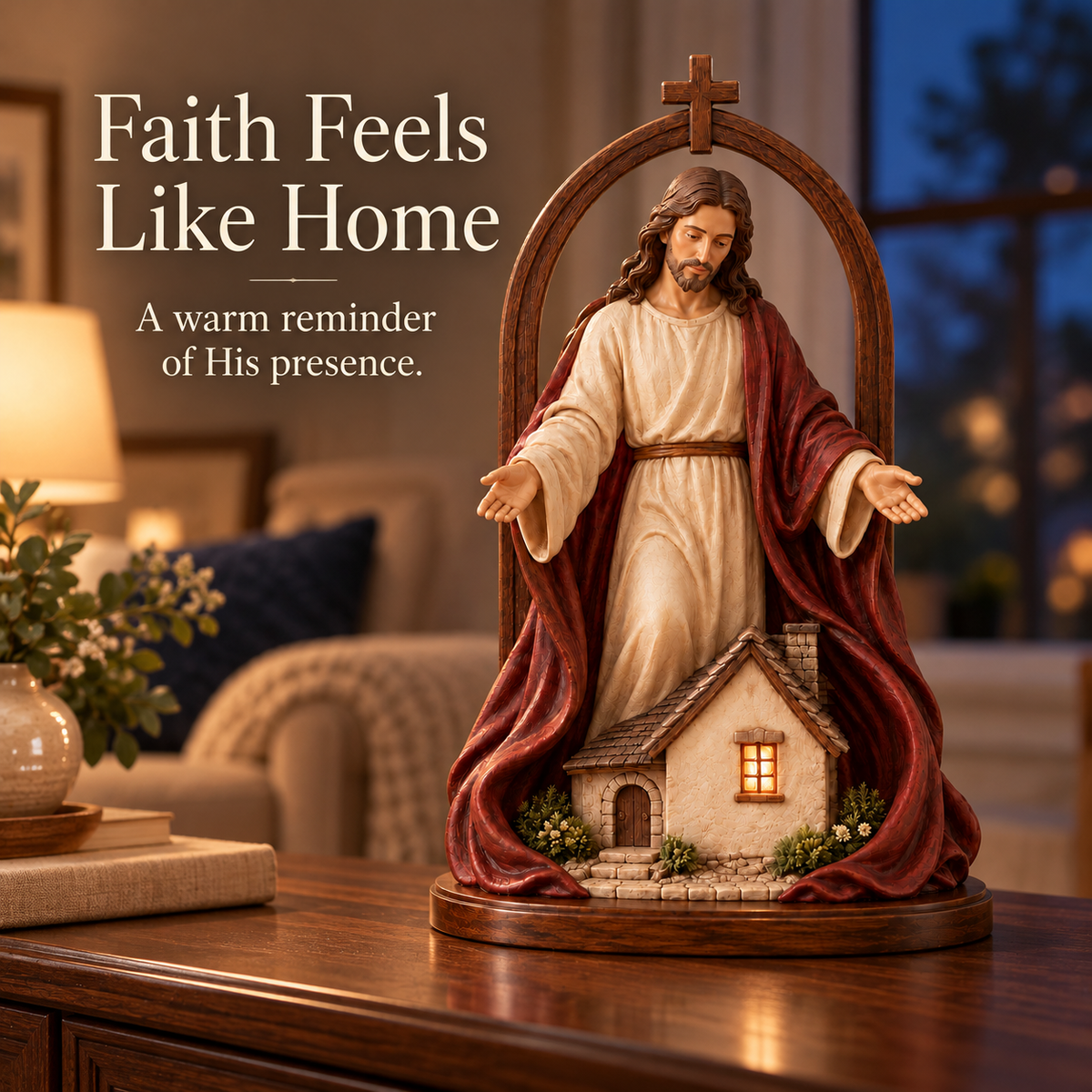 ✝️ Held in His Love – Jesus Sheltering Home Lighted Figurine