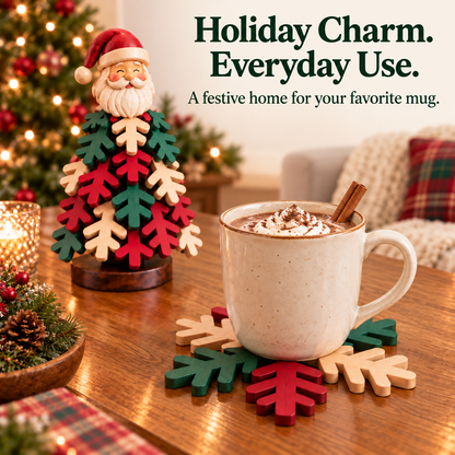 🎄 Christmas Snowflake Character Coasters with Festive Tabletop Holder
