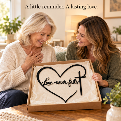 ❤️ Love Never Fails – Heart & Cross Wall Decor