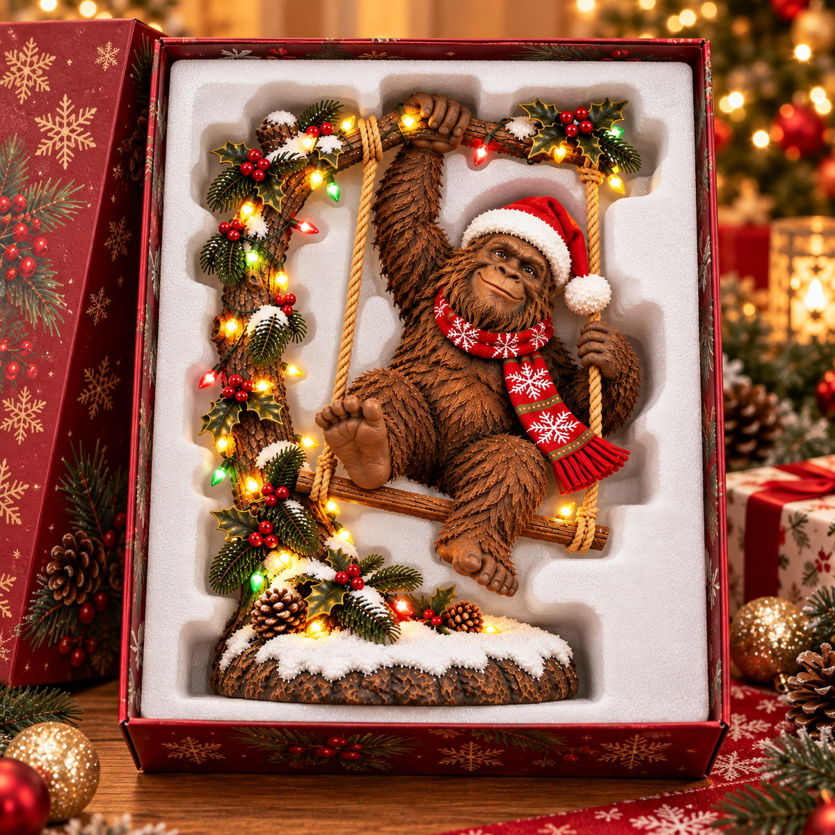 🎄👣 Merry Forest Mischief – Lighted Christmas Sasquatch Figurine ✨