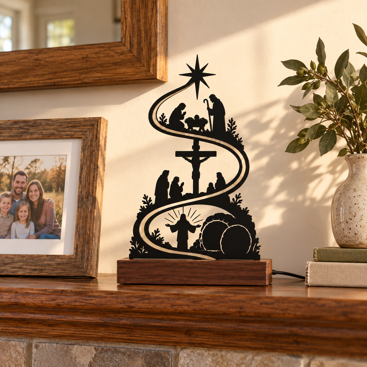 ✝️🔥His Story in Light – USB Nativity to Resurrection Silhouette Lamp