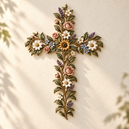 ✝️ Faith in Bloom — Floral Cross Wall Decor