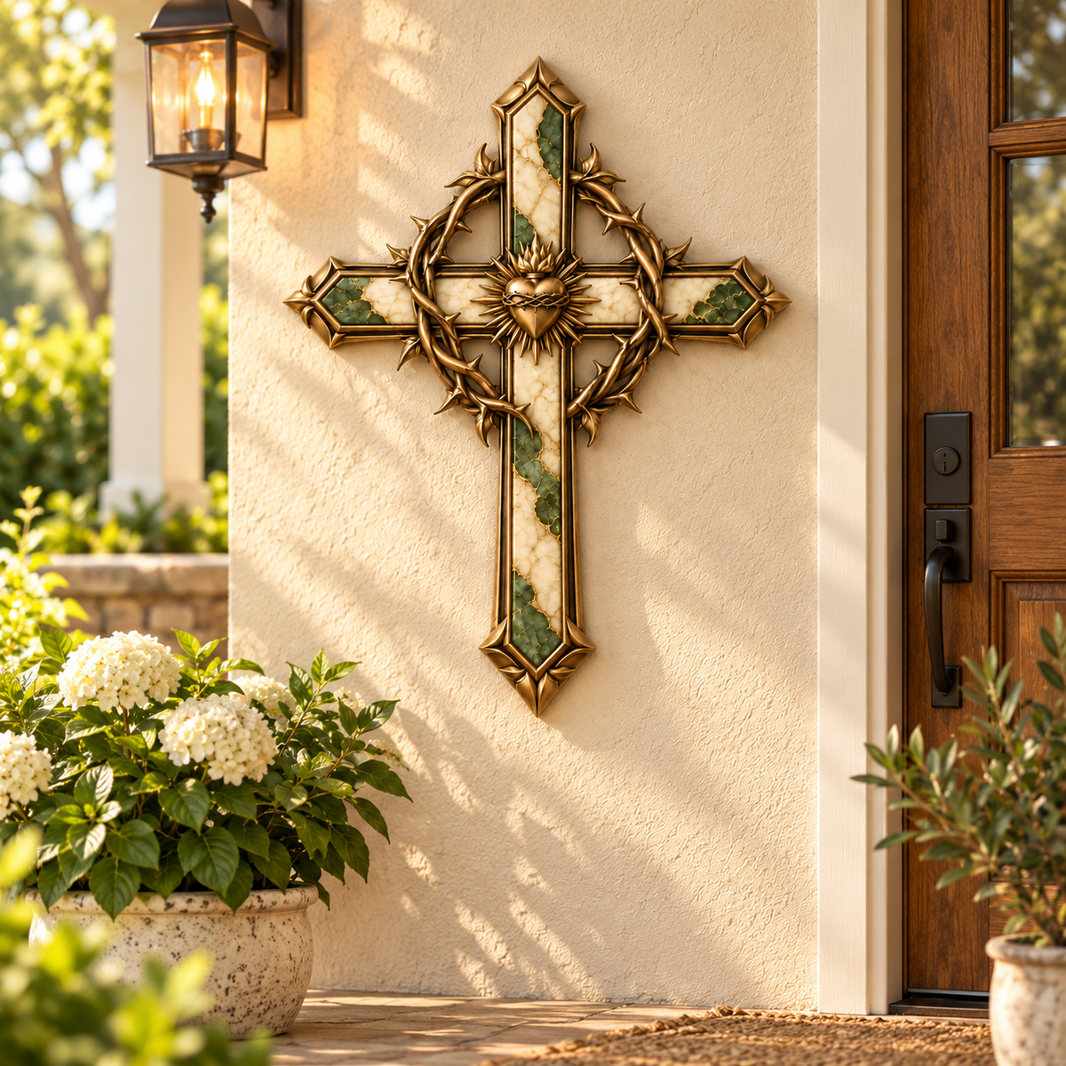 ✝️ Sacred Heart of Grace™ – Crown of Thorns Metal Cross Wall Decor