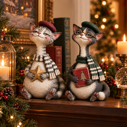 🐱The Christmas Cat Society™ – Whimsical Hand-Painted Holiday Cat Figurine Collection