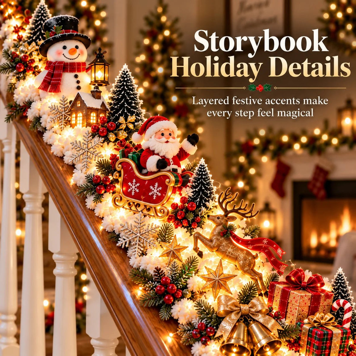 🔥😍Festive Sleigh Stairway Accent – Lighted Holiday Banister Decor🎅