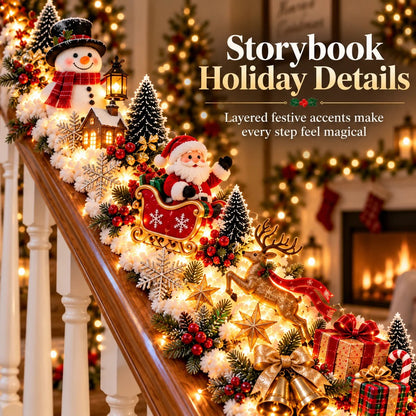 🔥😍Festive Sleigh Stairway Accent – Lighted Holiday Banister Decor🎅