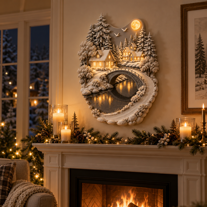 Moonlit Snowbridge Village™ Lighted 3D Wall Sculpture – Winter Village Wall Art with Warm LED Glow