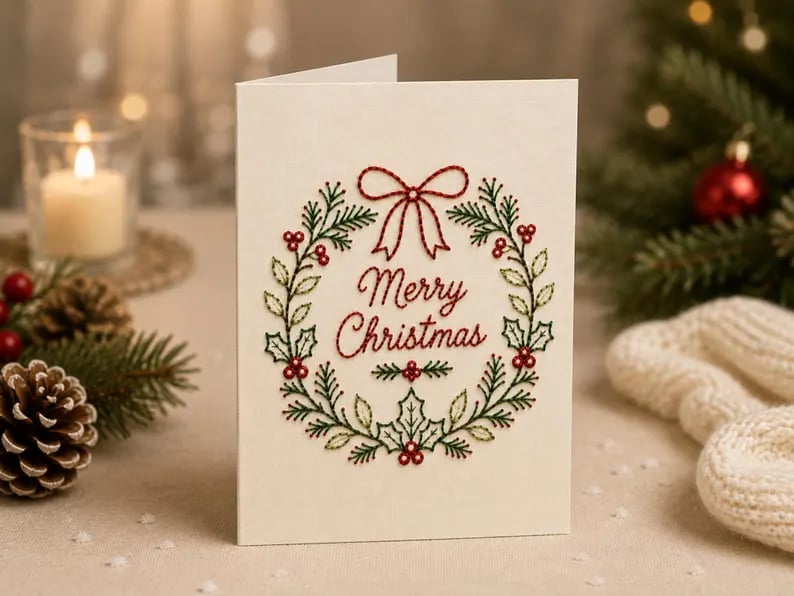 🌲 Christmas Hand Embroidery Card DIY Kit | Stitch Your Way Into the Christmas Spirit ✨ 🎁