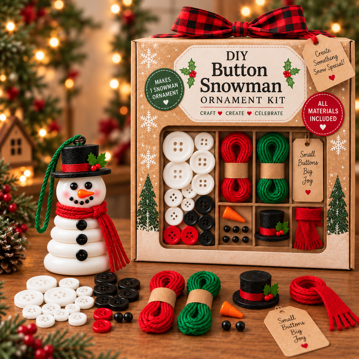 🧘Relaxing & Beginner-Friendly- ☃️DIY Button Snowman Ornament Kit(💕Step-by-Step Guide Included)
