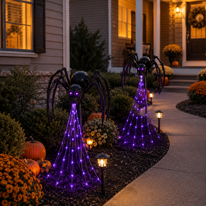 🕷️ Skull Spider Web Spinner Solar Garden Light