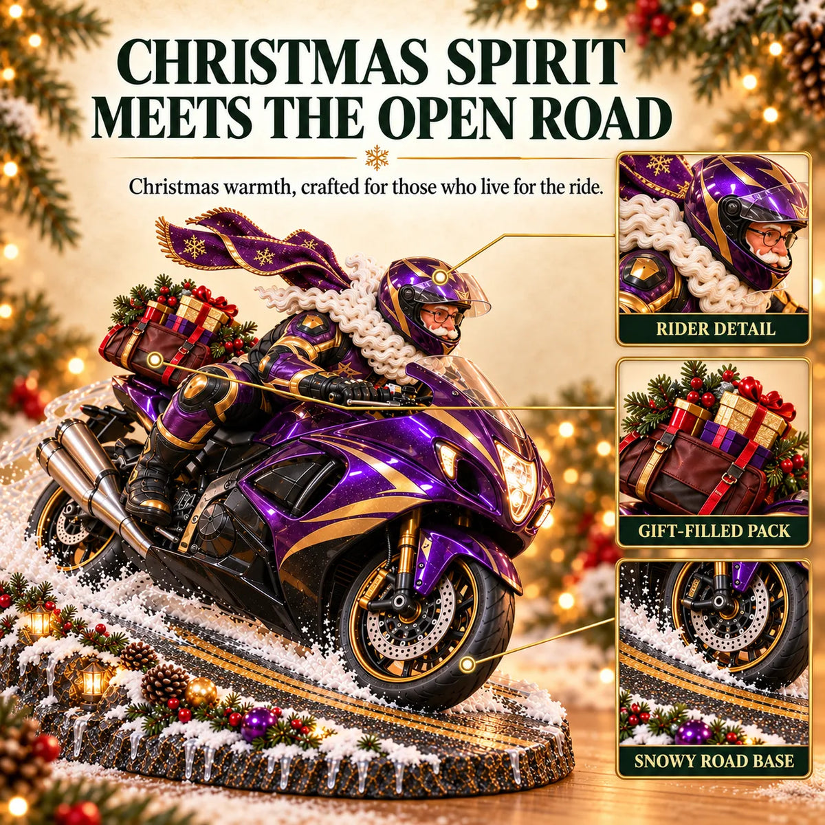 Santa motorcycle Christmas rider detail