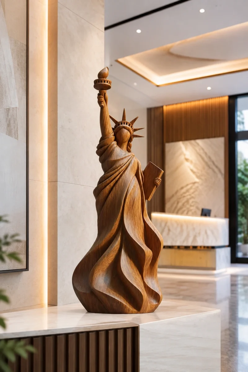 🔥100% Hand-Carved-✨The Statue of Liberty Wood Sculpture